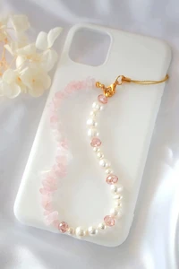 "Rose Babe" | Rose Quartz & Freshwater Pearls Duo Phone Lanyard