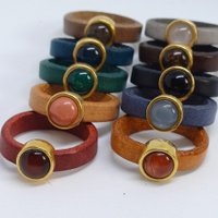 Leather rings 5mm 24K gold with polaris