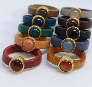 Leather rings 5mm 24K gold with polaris