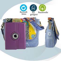 Bolso de hombro sostenible de mujer Sunsa. Bolso de hombro hecho de tela de jeans y sari reciclados (lienzo). Bolso estilo retro vintage. Bolso bandolera para mujer.
