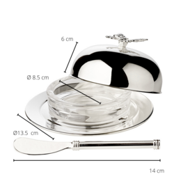 EDZARD EDZARD Butter bell Butterfly, with glass bowl and lid, elegantly silver-plated, ø 14 cm, with Butterme