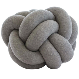  Anthracite gray knotted ball cushion made of soft, plush fabric with a unique woven design.