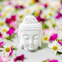 Weißer Buddha-Dhyana-Keramik-Parfümbrenner – Duftatmosphäre – Zen-Handwerksobjekt – einfache Aromatherapie – duftender Fondant-Brenner – FengShui-Dekoration – Buddha-Kopf