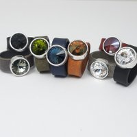 Leather ring Rivoli Swarovski element silver