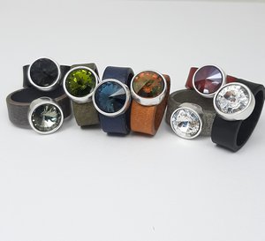 Leren ring Rivoli Swarovski element zilver