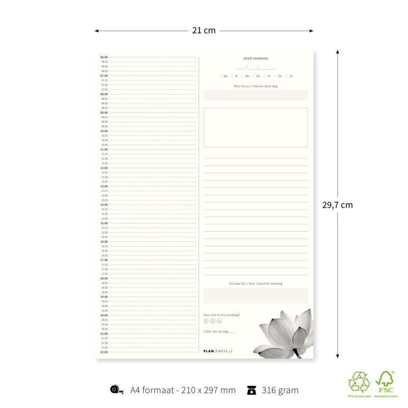 Prikkelarme A4 dagplanner 'Lotus' schrijfblok