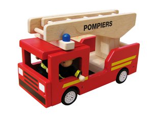 Brandweerwagen met 2 karakters - Imitatiespel - 3+ houten speelgoed