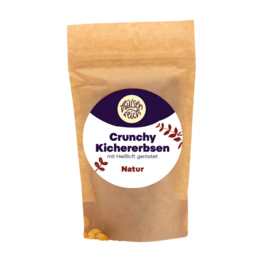  Crunchy natural chickpeas, a healthy and tasty snack made from high-quality ingredients. The product is available in 90g and 500g bag sizes.