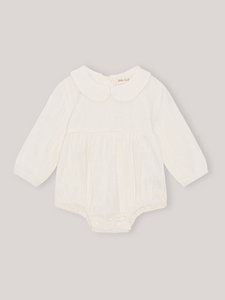 Linen Cotton Romper - Round Collar - Ivory