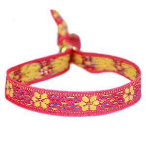 Gewebtes Armband Blume rosa gelb