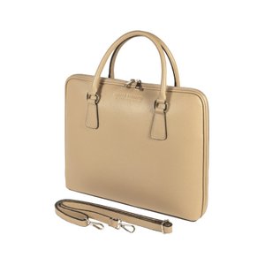 RB1019AQ | Unisex Business Briefcase in Genuine Leather Made in Italy with removable shoulder strap. Attachments with shiny nickel metal snap hooks - Taupe color - Dimensions: 37 x 29 x 6.5 cm