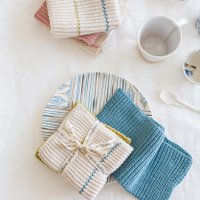 Molly knitted dishcloth, seablue + stripe