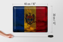 Tin Sign Flag Moldova 40x30cm Flag of Moldova Rust