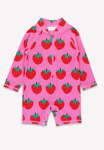 Baby Swimsuit lange arm met aardbeienprint, UV -bescherming UPF 50+