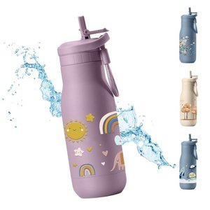 JENARD® Trinkflasche Kinder Edelstahl – auslaufsicher, doppelwandig, BPA-frei, Thermosflasche für Schule & Kindergarten. Rosa / Regenbogen