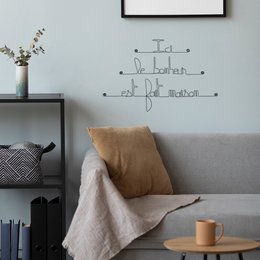 Wanddekoration aus Metall mit Zitat „Hier ist das Glück selbstgemacht“ – zum Anstecken – Wandschmuck
