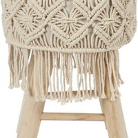 Bohemian wooden stool with handmade macramé - Ø32 x 42 cm - boho side stool / seat stool / ottoman of natural materials - decorative stool for living room, hall or bedroom - brown