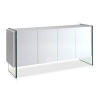 White wooden sideboard and tempered glass