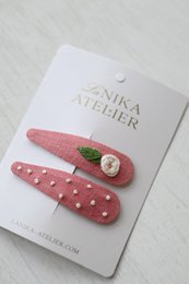 Barrettes cheveux Rose et feuille + pois rose saumon