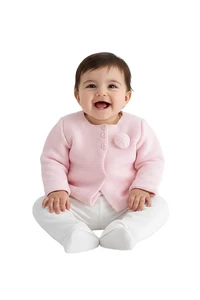 Baby gebreid vest met pompon, roze
