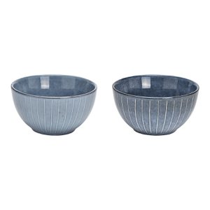 Kom van steengoed, 2 vakken, blauw (B/H/D) 14x7x14cm 600ml