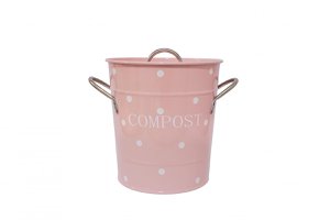 Roze compostbak met witte stippen 21x19 cm