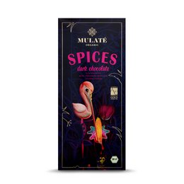 Organic spice mix in a dark purple box with a flamingo illustration. The product is labeled "MULATE ORGANIC SPICES" and appears to be a specialty or gourmet spice blend.