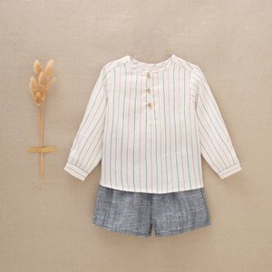 Baby-Set für Jungen mit gestreiftem Hemd und marmorierten Shorts I124-21312334