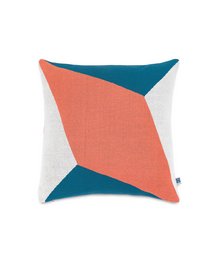 Decorative cushion cover in coral and teal colors, featuring a geometric pattern design. Suitable for living room, bedroom, or outdoor use.