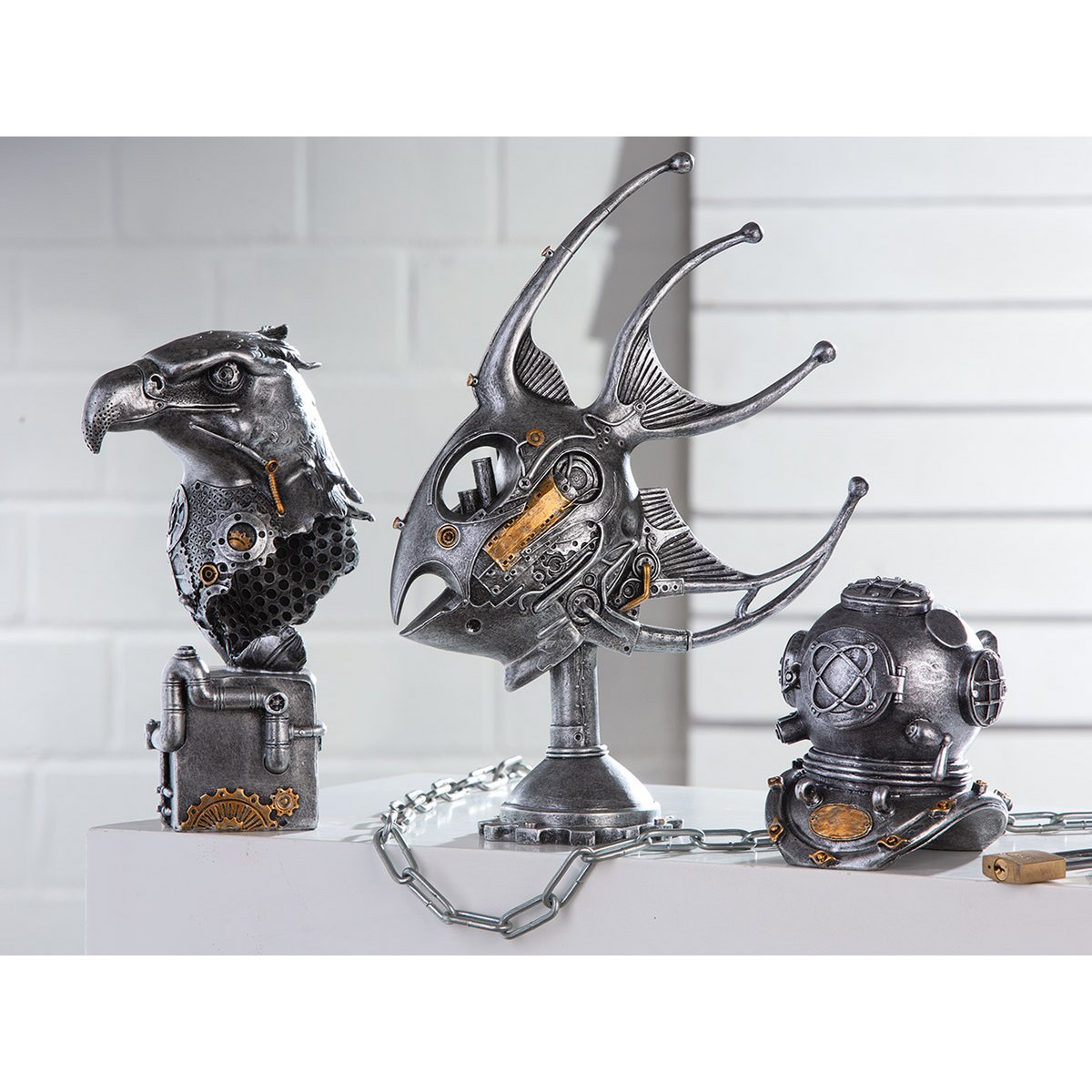 Sculpture Décorative Hibou Steampunk Casablanca By Gilde - Argenté, 23 Cm, Neuf