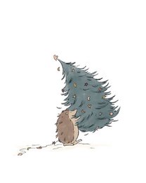  Christmas card with hedgehog design, featuring a whimsical illustration of a hedgehog next to a Christmas tree.