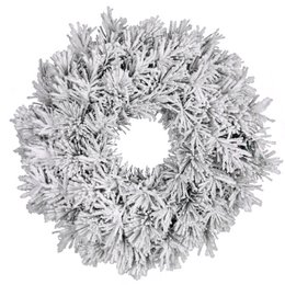  Frosty green plastic Christmas wreath with snowy pine branches and needles.