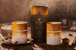 Organic superfood collection featuring body and mind energy products in earthy tones with gold accents.