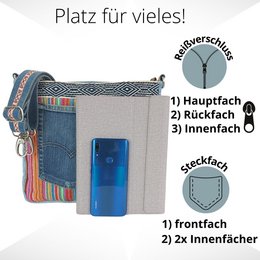 Sunsa Bæredygtig Skuldertaske til kvinder. Skuldertaske lavet af genbrugte jeans og bomuld. Håndtaske vintage retro stil. Crossbody taske til kvinder. kopi 1