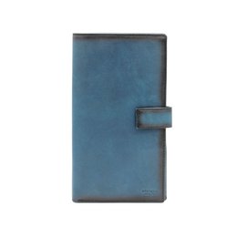  Blue leather wallet, 22x12 cm, tab closure, two-tone design, compact organizer