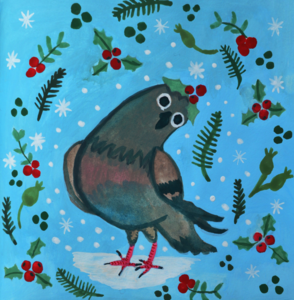 Luxuriöse gefaltete Weihnachtskarten | Lustige Weihnachtskarte Weihnachtstaube mit Stechpalme und Schnee | Friedenstaube-Weihnachtskarte