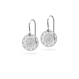 Stainless steel earrings with a mandala-inspired design. The earrings feature a round, open-work pattern that creates a statement look. Suitable for everyday wear.