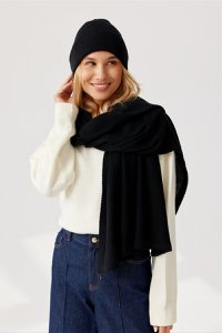 Szal PENELOPE - 100% wełny merino - DEEP BLACK