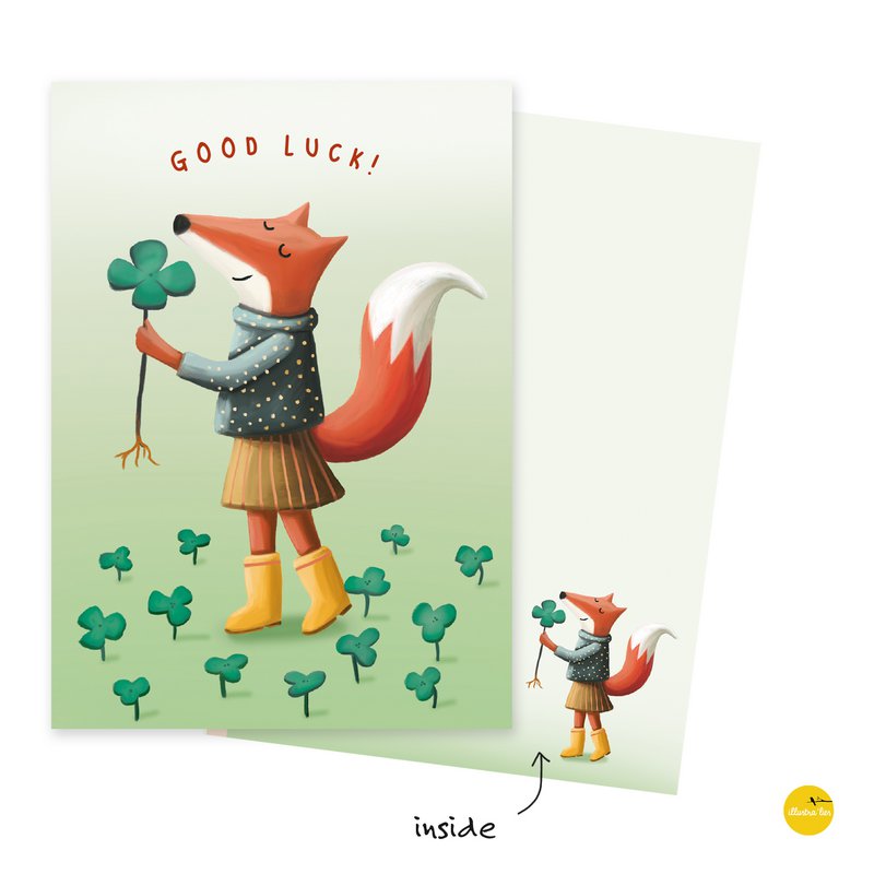 wenskaart vosje good luck - succes
