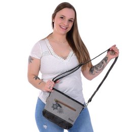 Traditionele tas van Domelo. Veganistische canvas schoudertas met bedrukt hert/edelweiss-motief