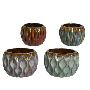 Keramik-Blumentopf mit Relief im 2er-Set