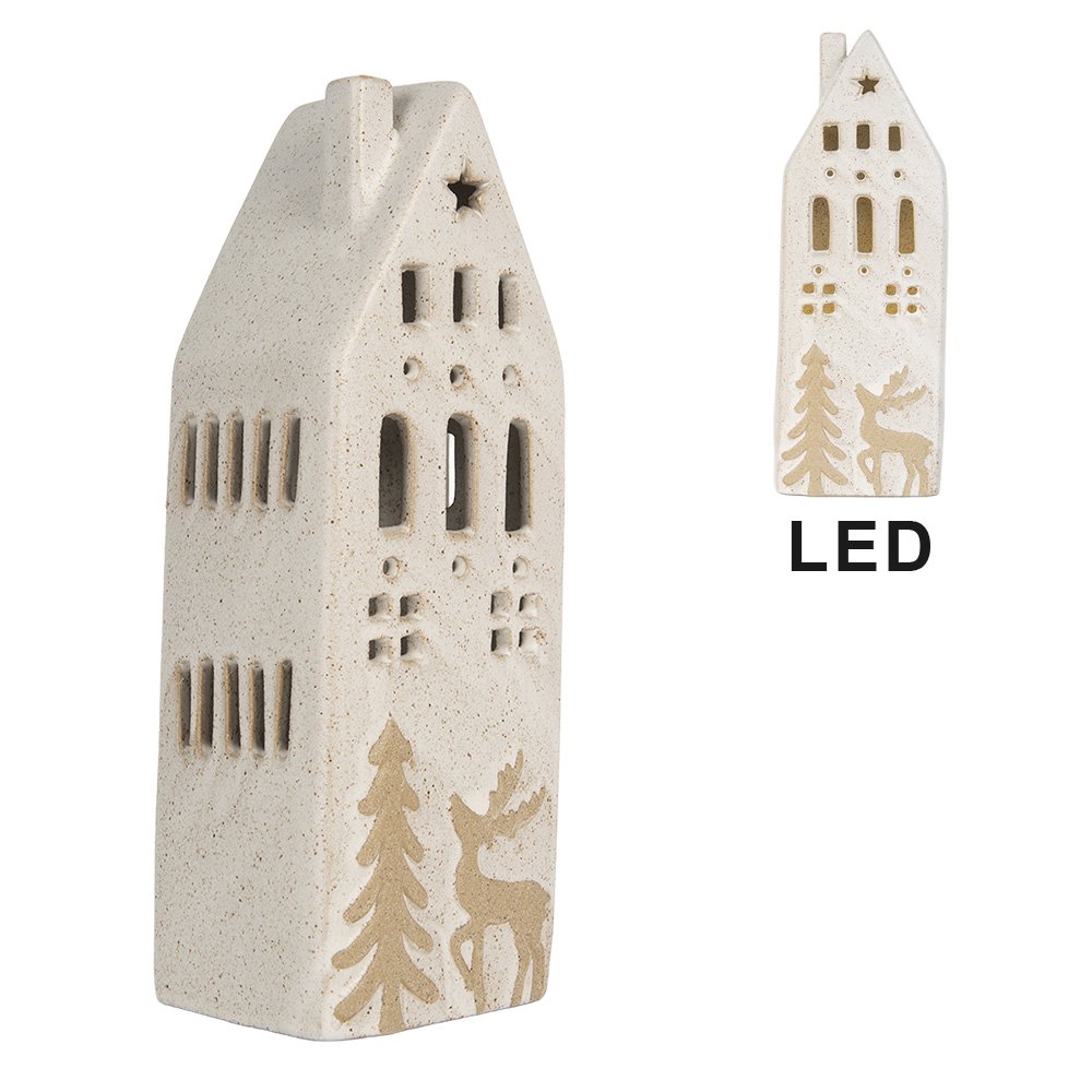 Decoratie Huis met LED 9x7x24 cm Beige Keramiek