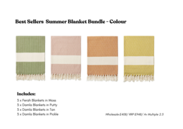 Lüks High Summer Organic Blanket Bundle - Hammam Towel in green and white striped pattern with fringe detail.