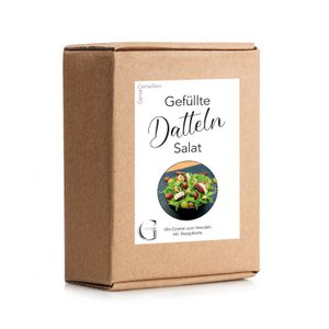 Salad box for filled dates with goat cheese on Rucola graped salad