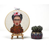 Handmade Embroidery Hoop Wall Art - Frida Khalo Portrait - Textile Wall Decoration (10/15cm)