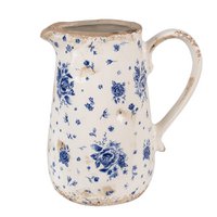 Decoratie Kan 16x12x18 cm Beige Blauw Keramiek Roosjes Schenkkan