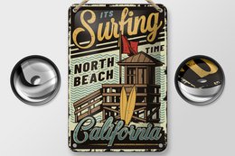 Blechschild California 12x18cm ist Surfing time north beach Dekoration