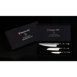 KATAHIRO ZEN 3-delt damask kokkekniv sæt - kokkekniv, santoku kniv, skærekniv med bambus magnetisk knivholder