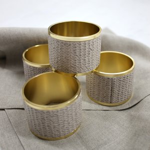 Napkin rings 4-er set brass beige synthetic leather patterned