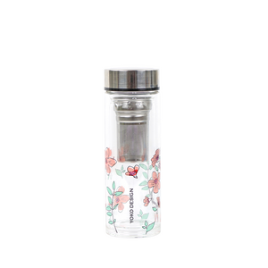 DOPPELWANDIGE GLAS-TEETASSE mit rosa Blüten 350 ML